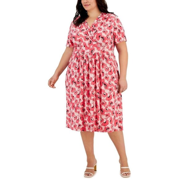 Anne Klein Women's Plus Size Surplice neck Knee Length Floral Print Dress 2X - Picture 1 of 5
